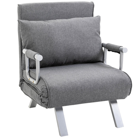 3-in-1 Opklapbare Sofa – Slaapbank – Relaxstoel – Verstelbare Bank – Eenpersoonsbed – Lichtgrijs Linnen – Compact Formaat – Zonder Stroom
