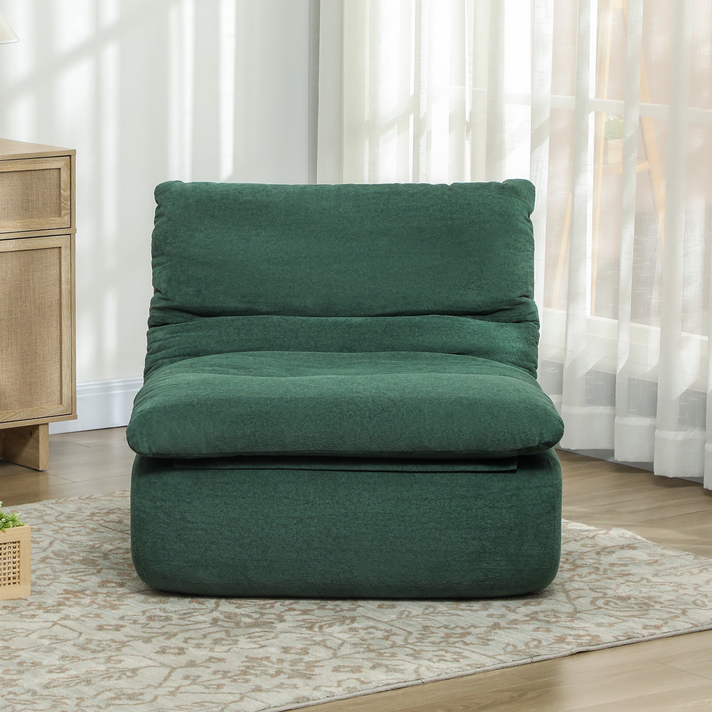 HOMCOM 1-Seater Lazy Sofa Floor Chair with Ultra-High Density Monobloc Foam, Lounge Chair for Living Room, Bedroom, and Office, 200 Kg Load Capacity, 82x103x75 cm, Green