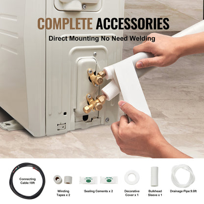 Koperen Leidingenset – Airconditioning Leiding – Mini Split Leidingen – Warmtepomp Buizen – HVAC Installatie Set – 16ft Lange Koperbuizen – Drievoudige Isolatie & Complete Accessoires