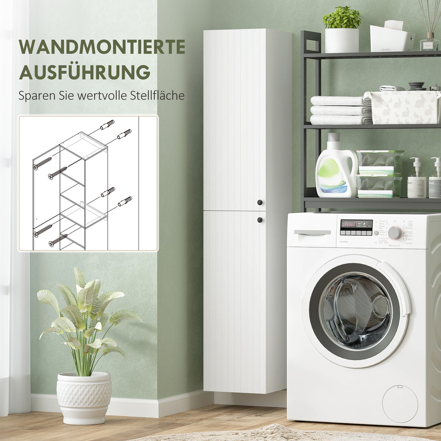 Wandkast Badkamer – Opbergkast – Toiletkast – Muurkast – Badkamerrek – Wit Gelakt – 6 Ruime Planken – Compact & Waterafstotend