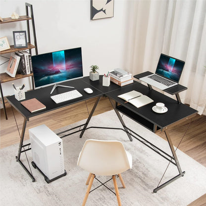 L-vormig Hoekbureau – Hoekdesk – Gamingbureau – Computerbureau – Werkplek Bureau – Verstelbare Monitorstandaard – Robuuste MDF & Stalen Constructie