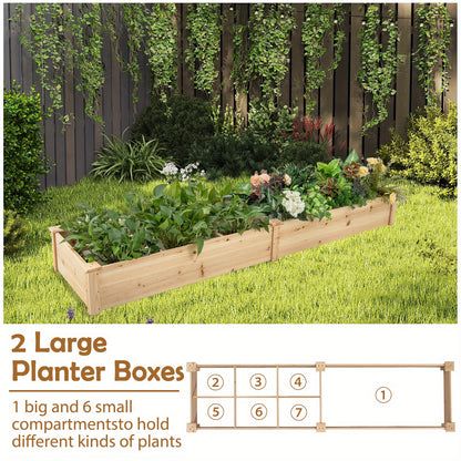 Verhoogd Tuinbed – Moestuinbak – Plantenbak – Kruidenbak – Bloembed – Duurzaam Vurenhout – 228 x 62 x 25 cm – 2 Gescheiden Bakken Met Open Bodem
