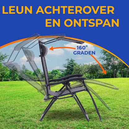 Verstelbare Tuinstoelen – Loungestoelen – Ligstoelen – Tuinfauteuils – Relaxstoelen – Inclusief Afneembaar Zijtafeltje – Verstelbare Zonneklep – Grijs – Inklapbaar – Ademend Stof