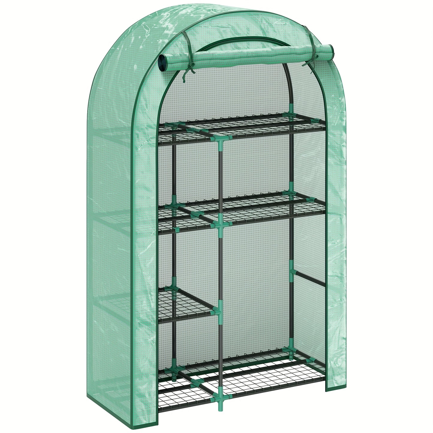 Kweekkas – Tuinkas – Broeikas – Moestuin Kas – Mini Kweekkas – Ronde Dak – Met Deur En Rek – Stalen Frame Met Winterbestendige Folie – 100x45x160 cm – Groen