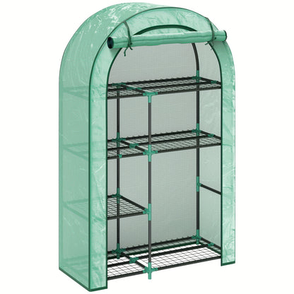 Kweekkas – Tuinkas – Broeikas – Moestuin Kas – Mini Kweekkas – Ronde Dak – Met Deur En Rek – Stalen Frame Met Winterbestendige Folie – 100x45x160 cm – Groen