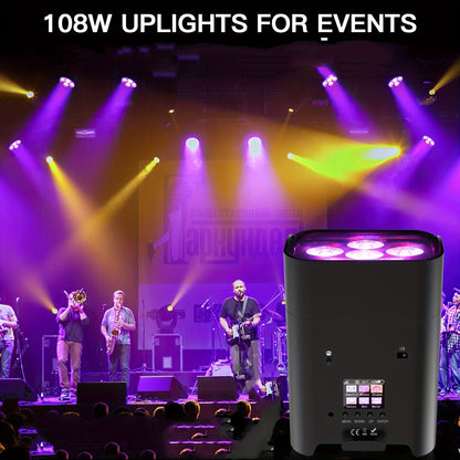 LED Par Licht – RGBWA+UV Spot – Podiumverlichting – DJ Verlichting – Feestverlichting – 2 Stuks Met Oplaadbare Batterij – DMX Sound Control – 108W Krachtige Kleurenspectrum