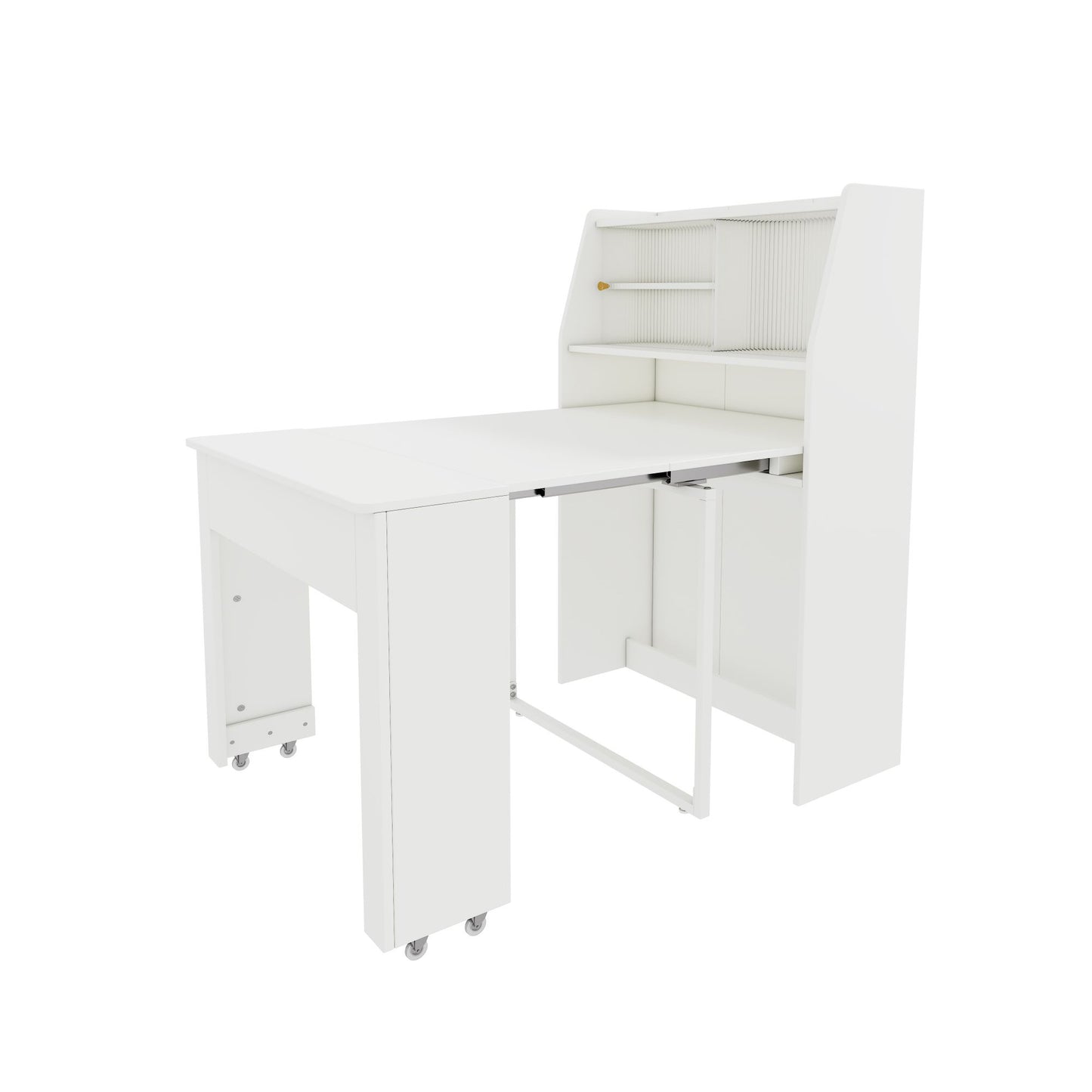 Uitschuifbare Eettafel – Uitklapbare Tafel – Opbergtisch – Salontafel – Multifunctionele Eettafel – Wit – Inklapbaar van 52 tot 132,5 cm – Met Stofdichte Opbergruimte