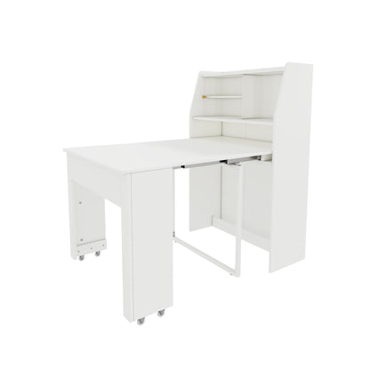 Uitschuifbare Eettafel – Uitklapbare Tafel – Opbergtisch – Salontafel – Multifunctionele Eettafel – Wit – Inklapbaar van 52 tot 132,5 cm – Met Stofdichte Opbergruimte