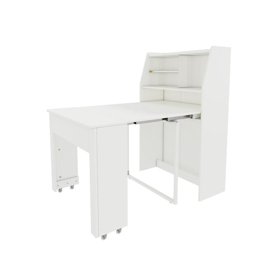 Uitschuifbare Eettafel – Uitklapbare Tafel – Opbergtisch – Salontafel – Multifunctionele Eettafel – Wit – Inklapbaar van 52 tot 132,5 cm – Met Stofdichte Opbergruimte