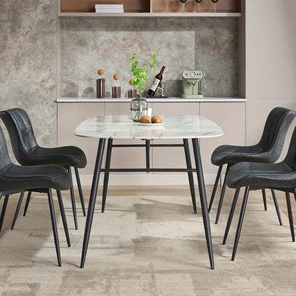 Eetkamerstoelen – Set van 2 Stoelen – Keukenstoelen – Zwarte Woonkamer Stoelen – Armless Design – Modern Stijl – Kunstleer Bekleding – Metalen Poten