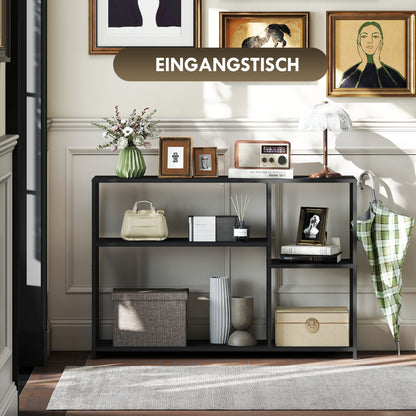 Console Tafel – Haltafel – Opbergmeubel – Sidetable – Wandtafel – Zwart – Vier Planken – Stevig Stalen Frame – Compact Ontwerp