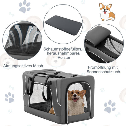 Hondenbuggy – Dierenwagen – Huisdierenwagen – Wandelwagen – Transportbox – 3-in-1 met Ventilerende Gaasramen – Inklapbaar Tot 16 kg