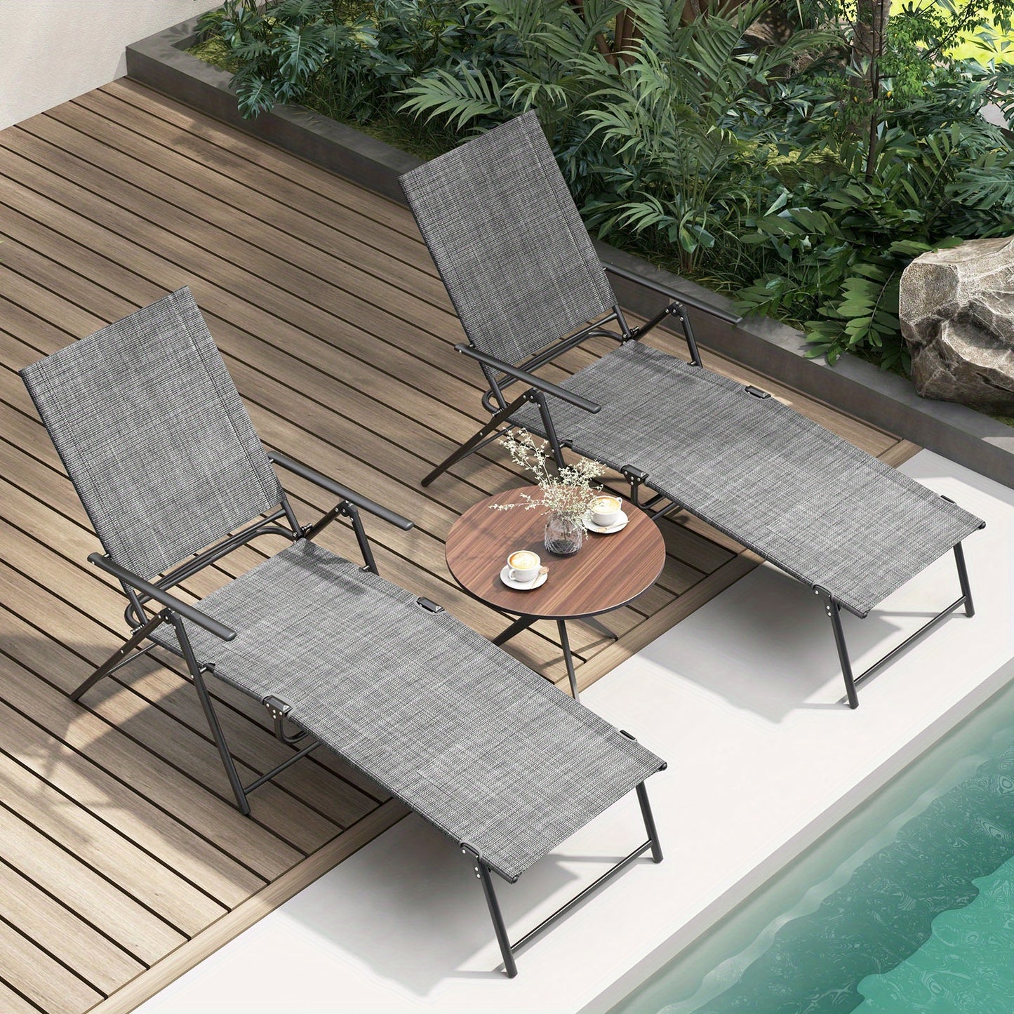 Strandstoel – Ligstoel – Campingstoel – Tuinstoel – Loungechair – 6 Verstelbare Standen – Met Stevig Metalen Frame – Grijs – Draagvermogen 150 kg – Inklapbaar – Set van 2