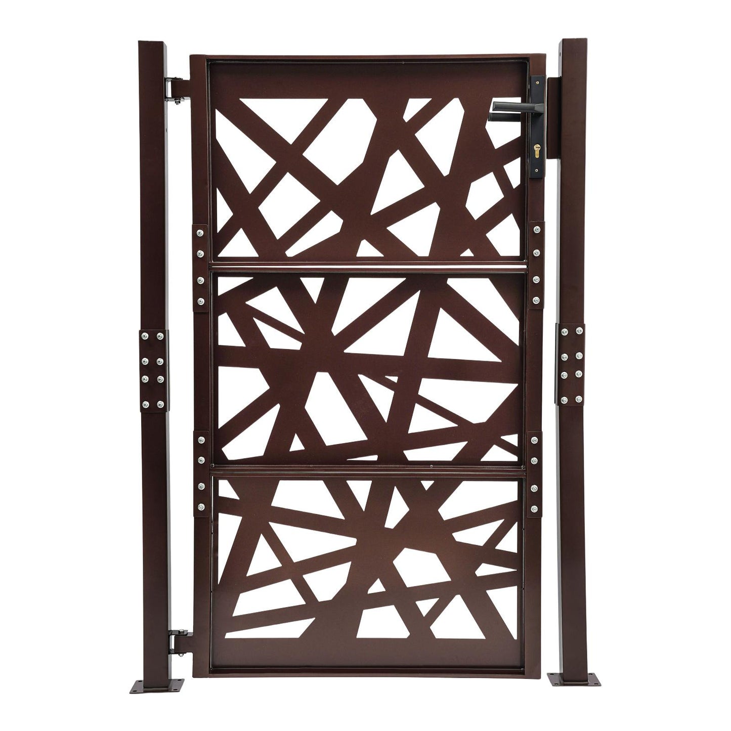 Garden Gate | 105cm x 150cm Brown Metal Gate, Privacy Screen Type, Galvanized Steel, Brand NaMaSyo