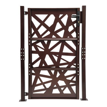 Garden Gate | 105cm x 150cm Brown Metal Gate, Privacy Screen Type, Galvanized Steel, Brand NaMaSyo