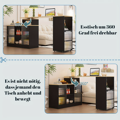 Bartafel Zwart Uitschuifbaar – Bistrotafel Hoge Tafel Barmeubel – Uitschuifbaar Met Opberglade – MDF Hardhout – Rotatiemechaniek – Direct Gebruiksklaar