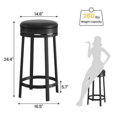 Barstoel – Barkruk – Barstoel Kruk – Barstoel Met Rugleuning – Barkruk Set – 4 Stuks – 360° Draaibaar – Verstelbare Voetensteun – Zithoogte 60,96 cm – Zwart PU-leer – Metalen Frame
