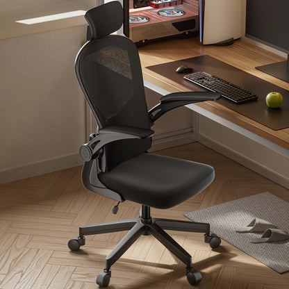 Ergonomic Office Chair With Adjustable Lumbar Support & Breathable Mesh Back - Certified For Home/Office Use [ Comfort & Flip-Up Arms]