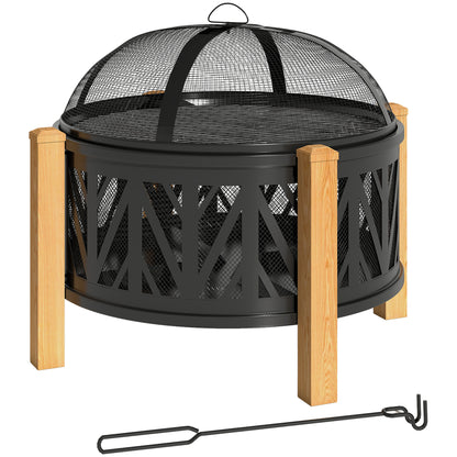 Vuurschaal – Vuurkorf – Buitenhaard – Vuurmand – BBQ Grill – 2-in-1 Design – 75 x 58 cm – Zwart met Bruine Accenten – Vonkenscherm en Schep