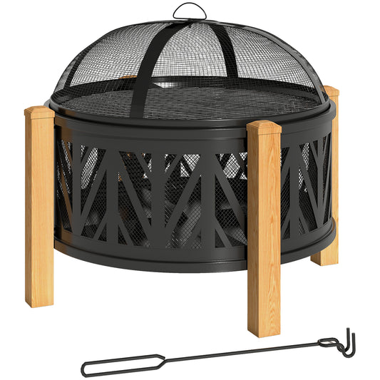 Vuurschaal – Vuurkorf – Buitenhaard – Vuurmand – BBQ Grill – 2-in-1 Design – 75 x 58 cm – Zwart met Bruine Accenten – Vonkenscherm en Schep