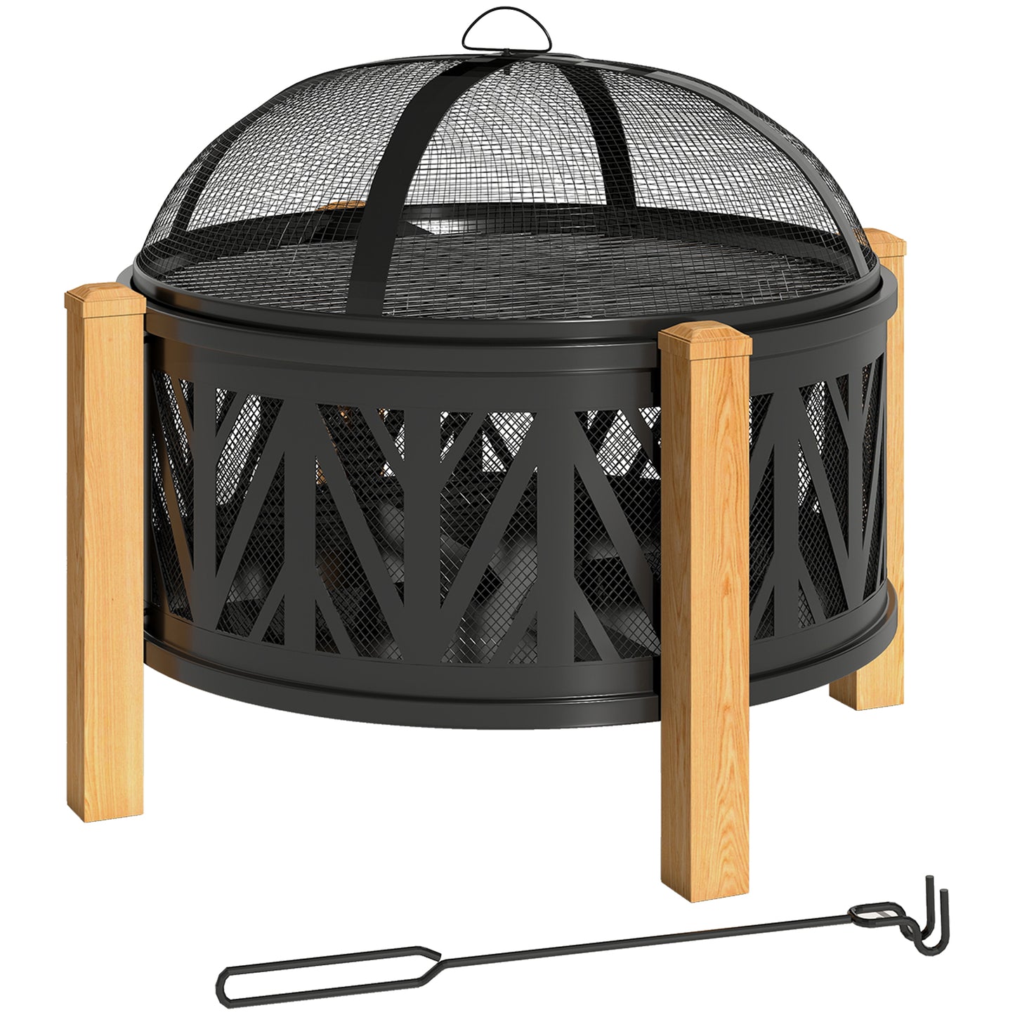 Vuurschaal – Vuurkorf – Tuinhaard – Buitenhaard – Barbecue – 2-In-1 Design – Grillrooster Ø58 Cm – Zwart-Bruin Metalen Behuizing