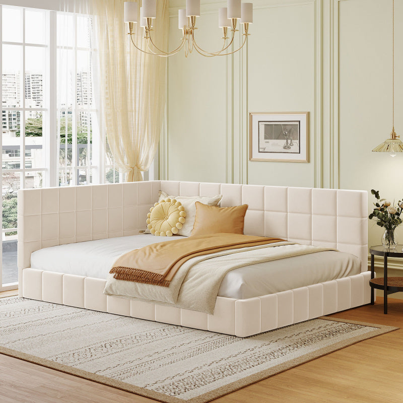 Upholstery bed sofa bed 140200 multifunction bed with slatted frame made of Light Beige -minded velvet stoff beige