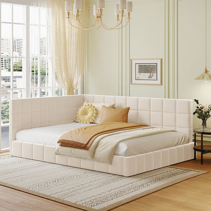 Upholstery bed sofa bed 140200 multifunction bed with slatted frame made of Light Beige -minded velvet stoff beige