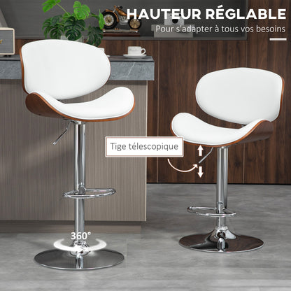 Barkrukken – Barstoelen – Keukenstoelen – Krukken – Barkruk Set Wit – Verstelbare Hoogte – Draaibare Zitting – Hardhouten Frame – Comfortabele Rugleuning