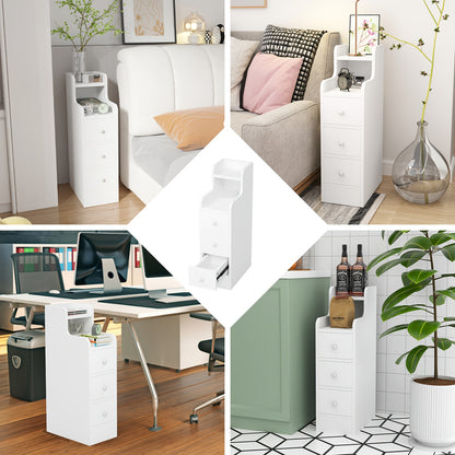 Nachtkastje – Nachtkastjes – Bijzettafel – Ladekast – Bedkastje – Compact Smal Model – 3 Laden – Wit Hardhout – 20x35x70 cm – Ruimtebesparend – Multifunctioneel