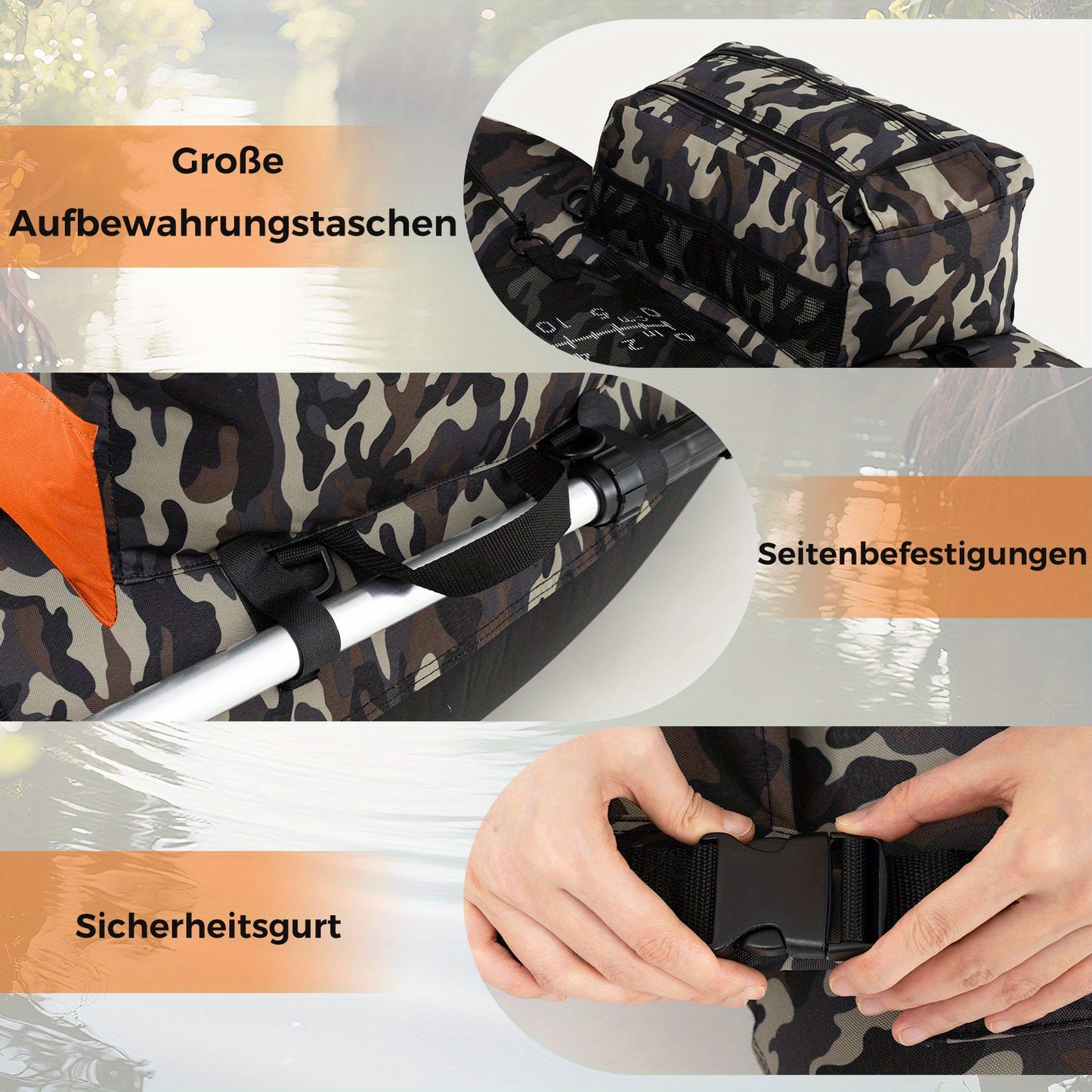 Opblaasbare Vissersboot – Visserskajak – Opblaasbare Boot – Inflatable Visboot – Solo Visboot – Motor Trolling Systeem – 150 KG Capaciteit – Camouflage Design