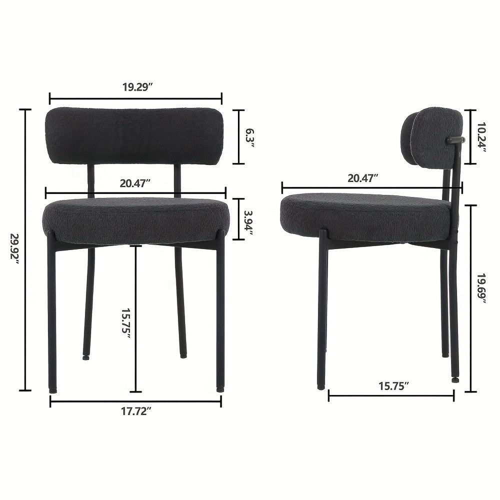 Eetkamerstoel – Keukenstoel – Stoel – Kuipstoel – Set van 4 – Bouclé Bekleding – Zwart Metalen Frame – Comfortabele Gebogen Rugleuning