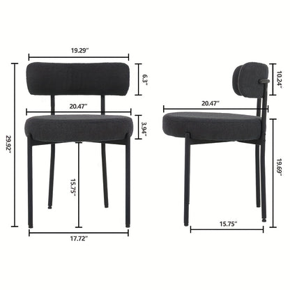 Eetkamerstoel – Keukenstoel – Stoel – Kuipstoel – Set van 4 – Bouclé Bekleding – Zwart Metalen Frame – Comfortabele Gebogen Rugleuning