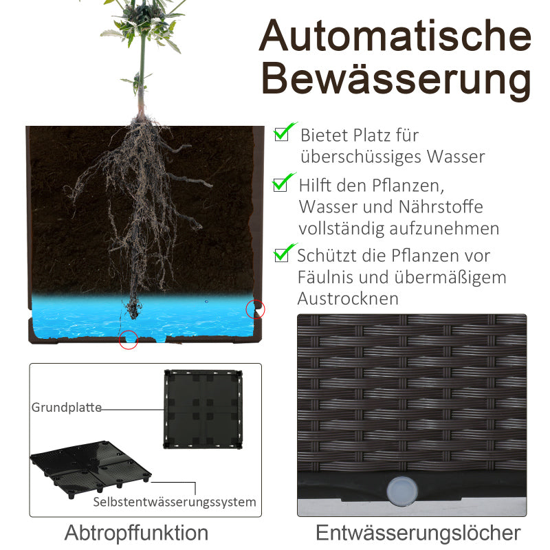 Verhoogde Plantenbak Tuin – Plantenbak Buiten – Tuinbak Kweekbak – Bloembak Balkon – Groentebak Urban Garden – Weerbestendig Kunststof – Rattan Look – 40x40x44 cm – 4 Secties Met Drainage