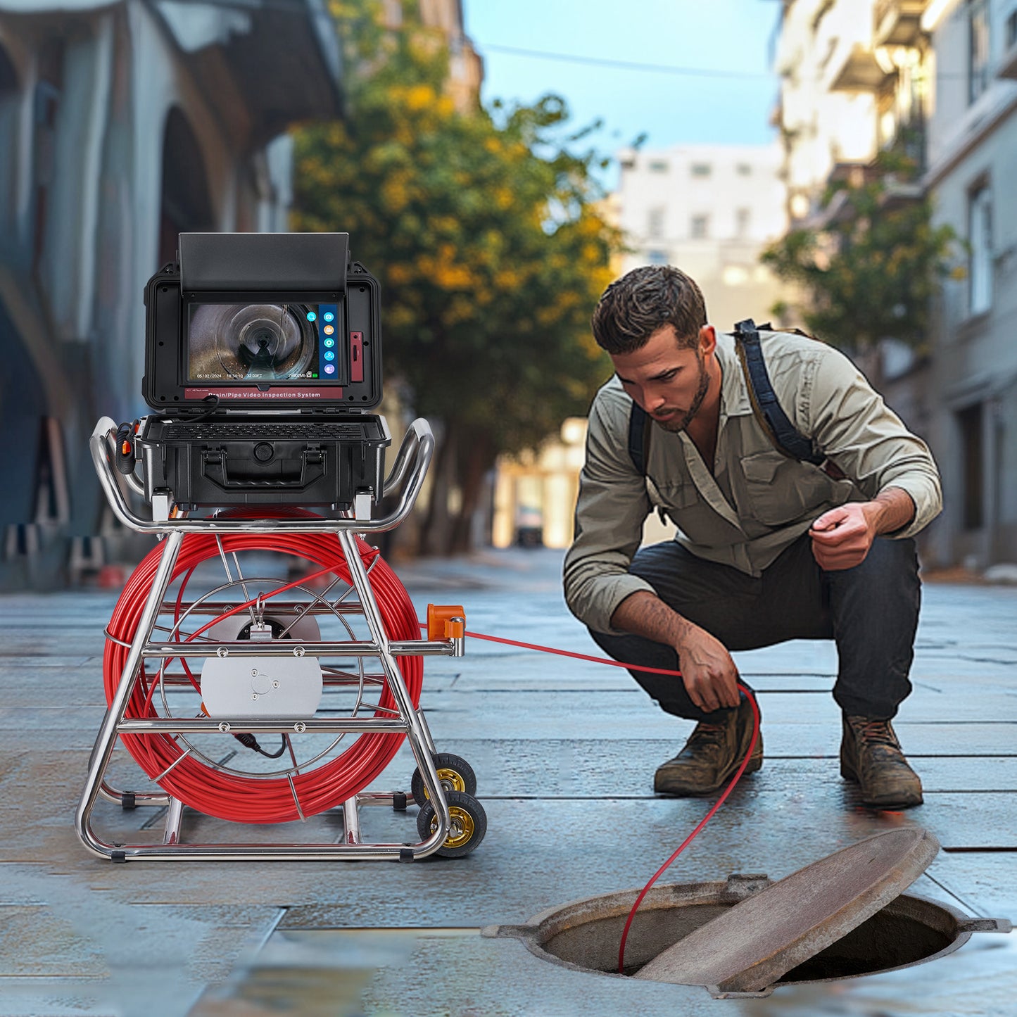Rioolcamera – Inspectiecamera – Endoscoop – Buisinspectiecamera – Zelfnivellerend – 100M Kabel – 10,1 Inch Touchscreen