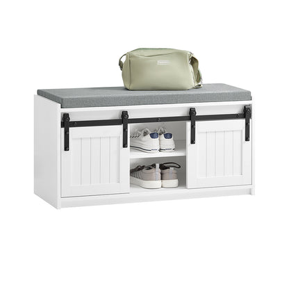 Schoenenkast – Schoenenrek – Schoenenopberger – Schoenenbank – Opbergkast – 2 Schuifdeuren – Houtlook MDF – Zitkussen – 90x35x46 cm