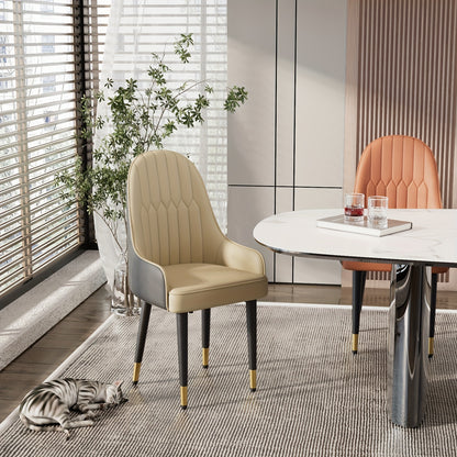 Set Of 2 Microfiber Dining Chairs: Metal Legs, High Backrest, Modern Kitchen Fabric Dining Chairs, Orange +Grey, Beige for Restaurant, Dining Room, Living Room