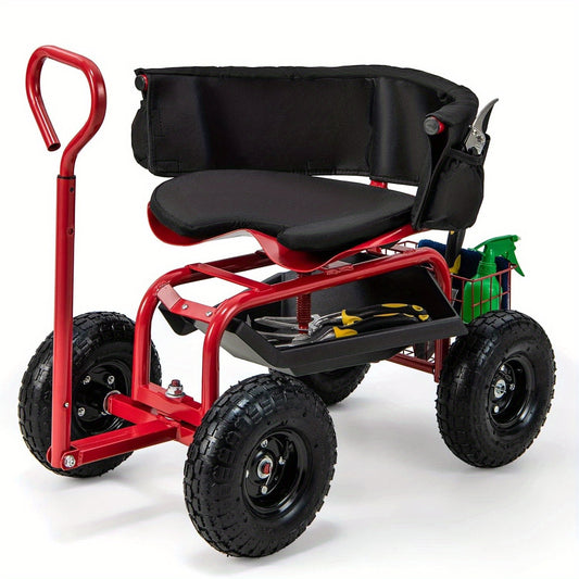 Tuinkar – Tuintrolley – Tuinwagen – Afvaltrolley – Bolderkar – Met 360° Draaibare Zitting – Met Verstelbare Duwstang en 25,4 cm All-Terrain Banden