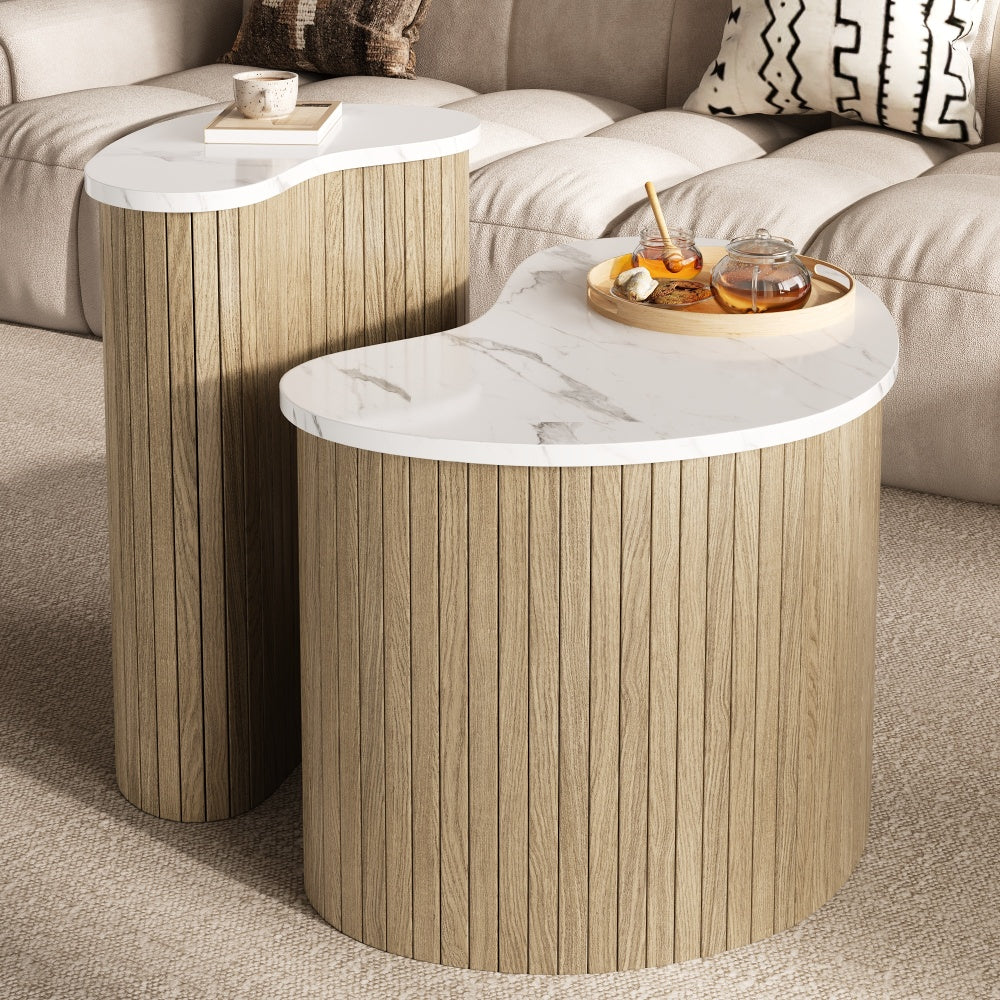Modern Minimalist Coffee Table with Marble-Effect End | Scandinavian-Inspired Side Table, Versatile Living Room Furniture, Flexibly Combined or Separated to Suit Different Layouts, Metal Construction