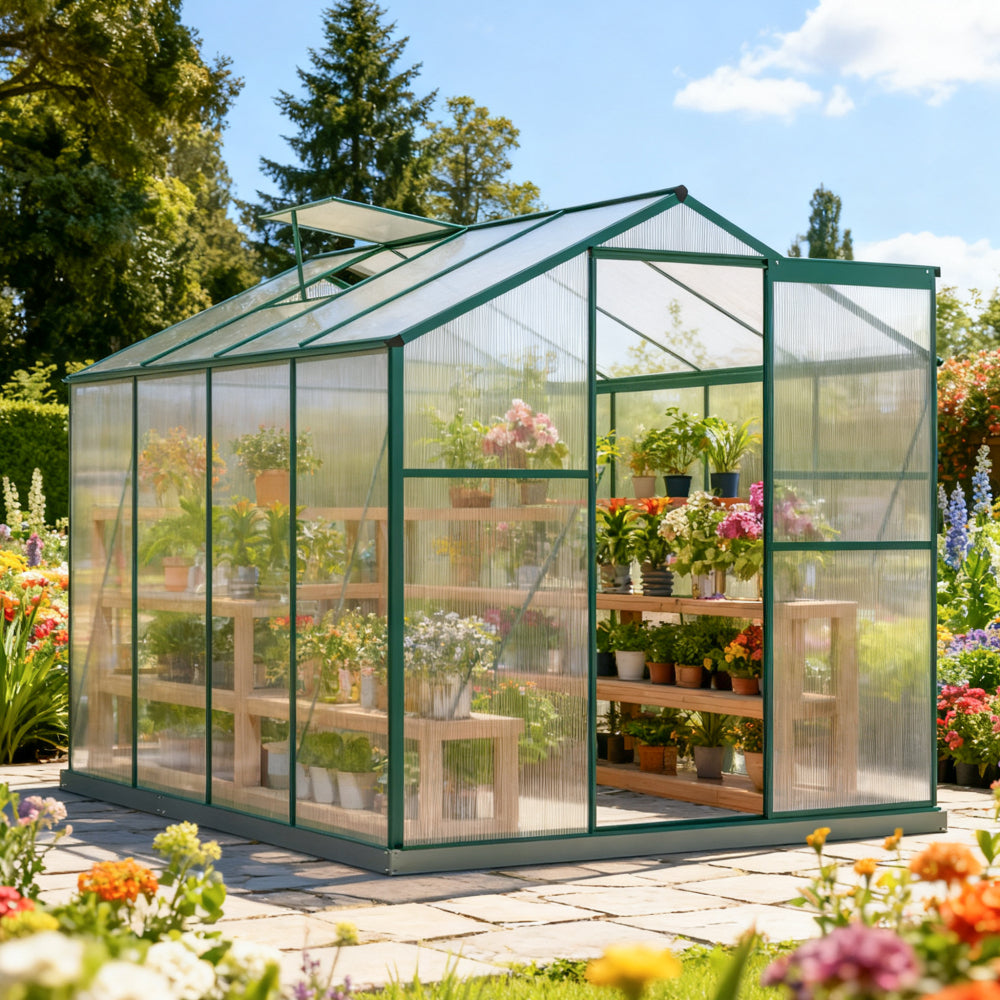 Aluminium Kweekkas – Tuinkas – Plantenkas – Groentekas – Kas Met Fundering – Groen – 4,75 m² – Stevig Aluminium Frame – Schuifdeur En Dakraam