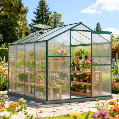 Aluminium Kweekkas – Tuinkas – Plantenkas – Groentekas – Kas Met Fundering – Groen – 4,75 m² – Stevig Aluminium Frame – Schuifdeur En Dakraam