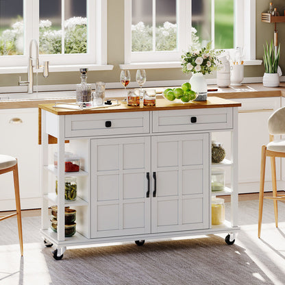 Keukentrolley – Serveerwagen – Keukenrolwagen – Opbergtrolley – Keukenwagen – Uitklapbaar Werkblad – 120 x 65 cm – Met 2 Lades – Met Wieltjes