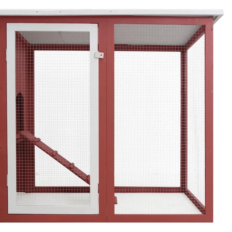 Easy Assembly Outdoor Chicken Coop with Red Wooden Nesting Box - Weatherproof Backyard hen house, Ventilated Run, Front door, Predator-proof security - Compact design for chickens, rabbits, small pets - Durable Wood Construct
