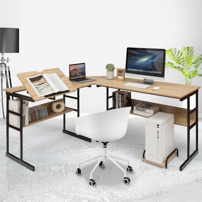 L-Shape Bureau – Hoekbureau – Computertafel – Werkplek – Thuiswerkplek – Houten Tafel Met Verstelbaar Schuin Blad – 170x150x75 Cm Naturel