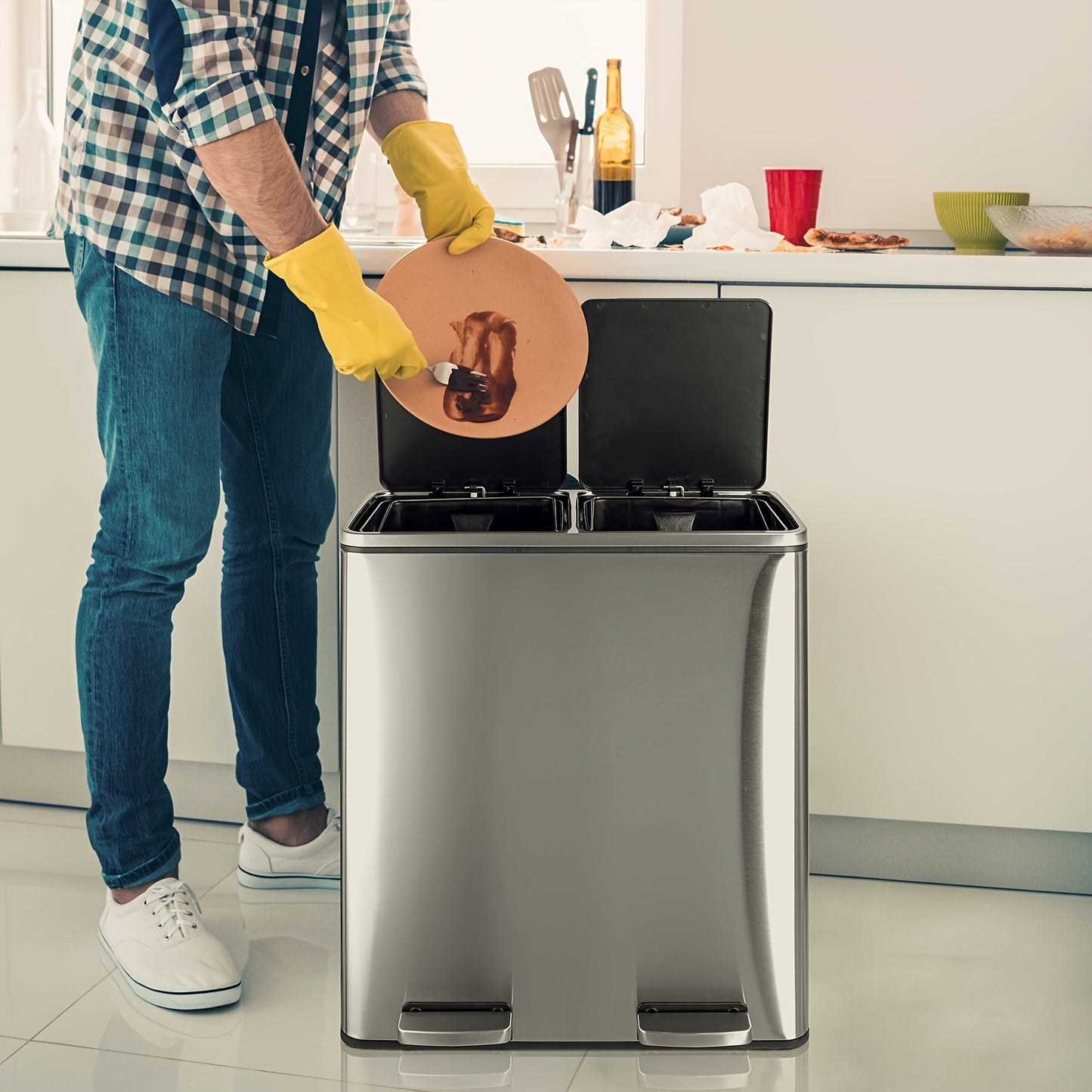 Afvalbak Keuken – Vuilnisbak – Prullenbak – Afvalemmer – Sorteerbak – RVS 60 Liter – Soft-Close Deksel