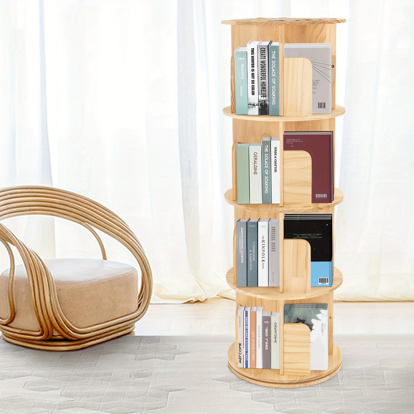 Boekenkast – Boekenrek – Opbergkast – Vakkenkast – Stellingkast – Draaibaar 360° – Metaal Khaki 4 Lagen 16 Vakken