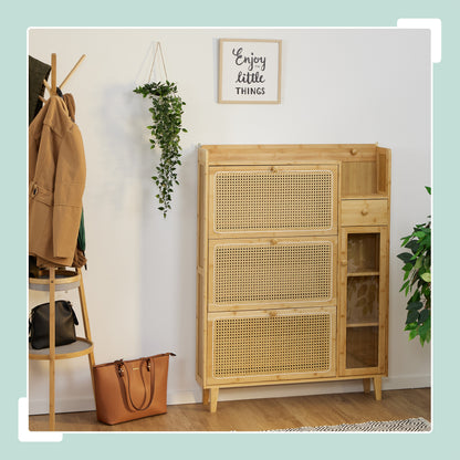 Rattan Schoenenrek – Schoenenkast – Schoenenopberger – Schoenenplank – Schoenenstandaard – 5 Compartimenten – Bamboe Met Rattan Look