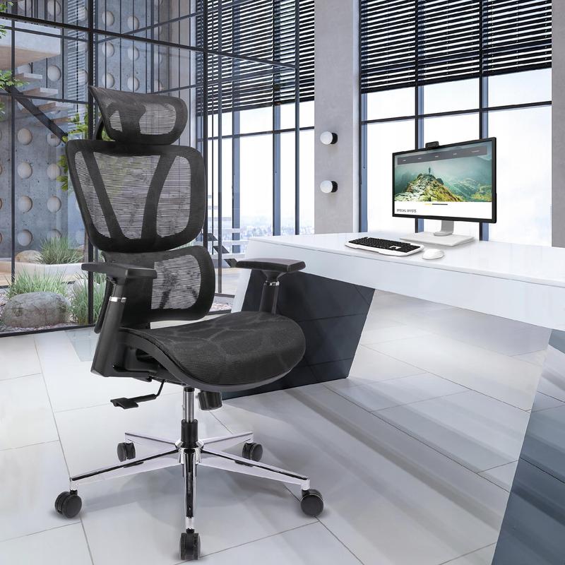 Fauteuil – Bureaustoel – Relaxstoel – Draaifauteuil – Werkstoel – Ergonomische Hoofdsteun – Verstelbare Voetensteun - Zwart