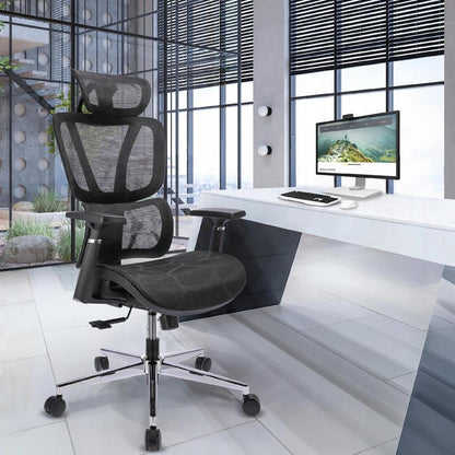 Fauteuil – Bureaustoel – Relaxstoel – Draaifauteuil – Werkstoel – Ergonomische Hoofdsteun – Verstelbare Voetensteun - Zwart