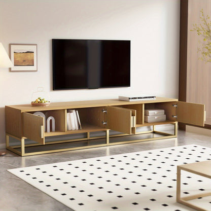 TV Meubel – TV Kast – Televisiekast – Dressoir – Opbergmeubel – 180 cm – Houtnerf Met Gouden Accenten – Soft-Close Deuren