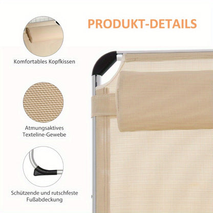 Tuinligstoel – Ligbed – Tuinstoel – Relaxstoel – Zonnebed – 5-stand Verstelbaar – Beige Mesh Met Donsvulling